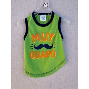 Simply Wag Muy Guapo Dog Tank Top Green Mustache Graphic Pet Shirt Small